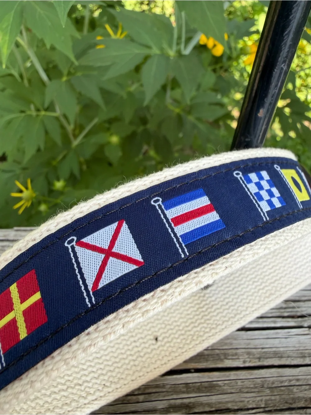 Men’s Nautical Flag Belt Canvas +Leather 42 D Ring Brickman’s Martha’s Vineyard